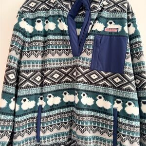 Vineyard Vines Green and Blue Fleece Pullover